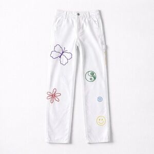 PACSUN Flowered White Low Rise Carpenter Jeans